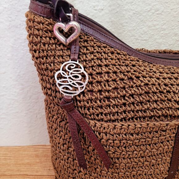 Brighton Barbados Crochet Leather Purse Raffia Handbag Boho Retro Style - Picture 2 of 15
